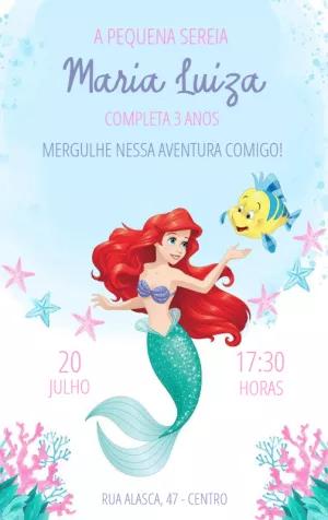 Convite de Aniversário A Pequena Sereia para Editar Online