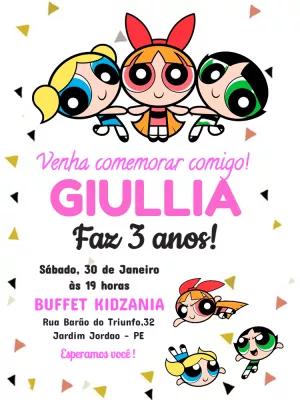 Convite de Aniversário Meninas Super Poderosas para Editar