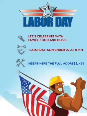Labor Day Party Invitation with Worker to Edit Online