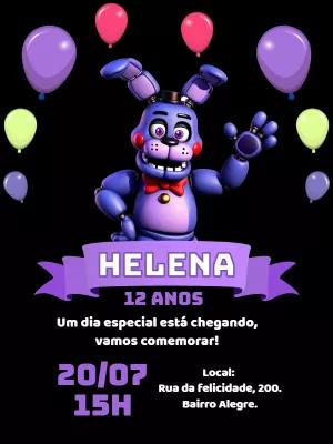 Convite de Aniversário Five Nights at Freddy's para Editar