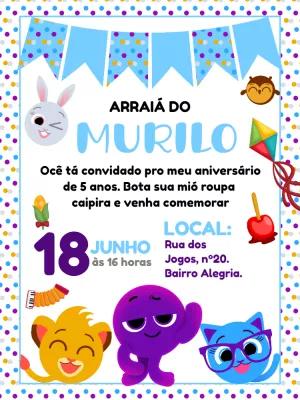 Convite Aniversário Festa Junina Bolofofos para Editar Online