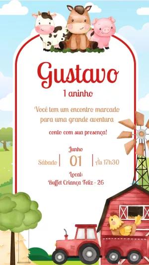Convite Aniversário Fazendinha com Animais para Editar Online