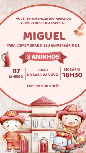 Convite de Aniversário Bombeiro Infantil para Editar Online