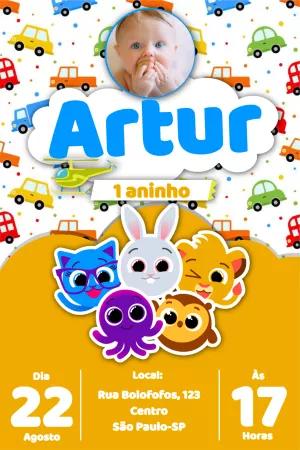 Convite Aniversário Bolofofos com Foto para Editar Online