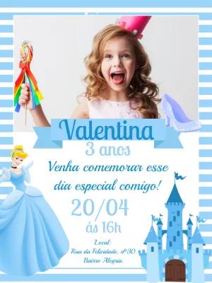 Convite Aniversário Cinderela com Foto para Editar Online