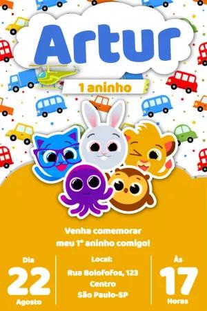 Convite Aniversário Bolofofos com Carrinhos para Editar Online