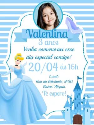 Convite Aniversário Cinderela com Foto para Editar Online