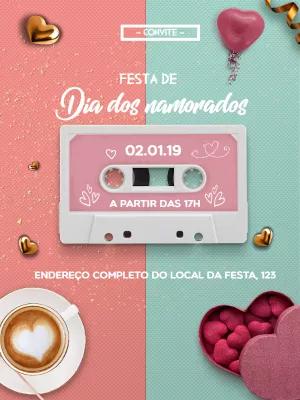 Convite Dia dos Namorados Retrô com Cassete para Editar Online