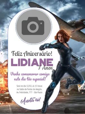 Convite Aniversário Viúva Negra com Foto para Editar Online