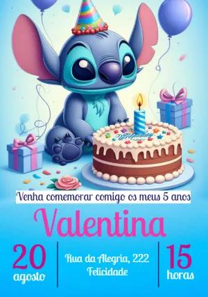 Convite de Aniversário Stitch Fofo para Editar Online
