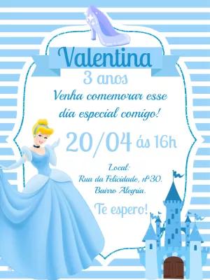 Convite Aniversário Cinderela para Editar Online