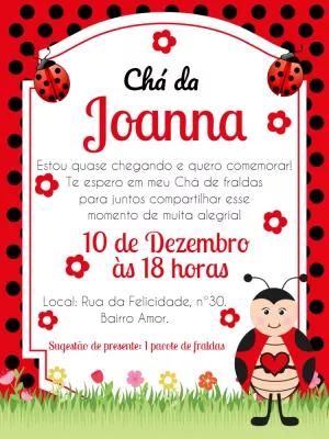 Convite Chá de Fraldas Joaninha Vermelho para Editar Online