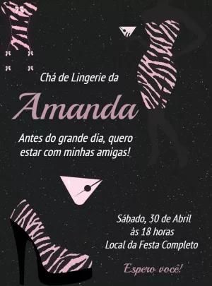Convite Chá de Lingerie Zebra e Pink para Editar Online