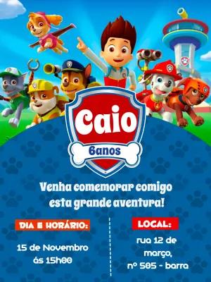 Convite de Aniversário Patrulha Canina para Editar Online