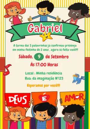 Convite Aniversário 3 Palavrinhas para Editar Online