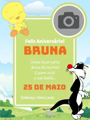 Convite Aniversário Piu Piu e Frajola com Foto para Editar