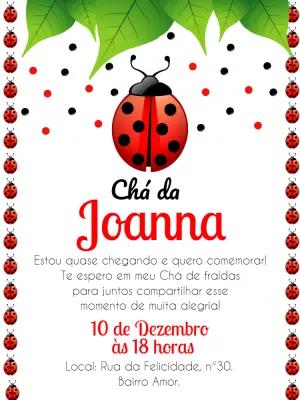 Convite Chá de Fraldas Joaninha Fofa para Editar Online