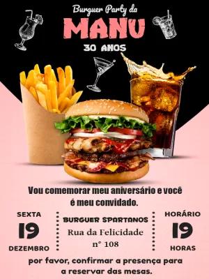 Convite de Aniversário Hambúrguer Editável Online