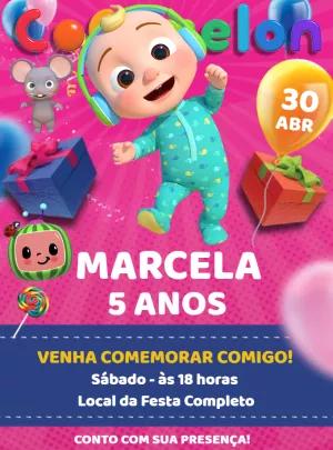 Convite de Aniversário Cocomelon com Personagens para Editar