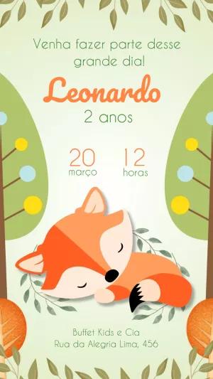 Convite de Aniversário Raposa do Bosque para Editar Online