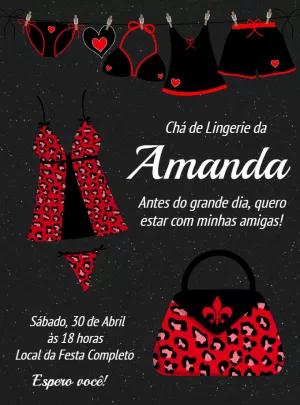 Convite Chá de Lingerie Oncinha Vermelha para Editar Online