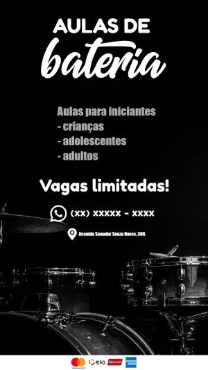 Anúncio de Aulas de Bateria para Editar Online e Divulgar