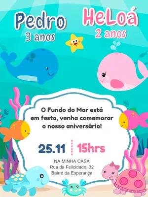 Convite Aniversário Duplo Fundo do Mar para Editar Online