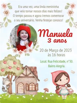 Convite Aniversário Chapéuzinho Vermelho com Foto para Editar