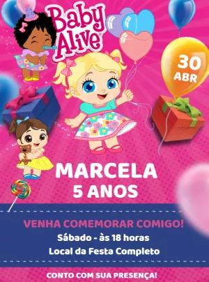 Convite Aniversário Baby Alive com Bonecas para Editar Online