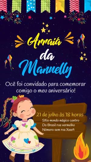 Convite Festa Junina com Menina Caipira para Editar Online