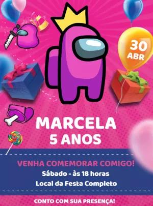 Convite de Aniversário Among Us Rosa para Editar Online