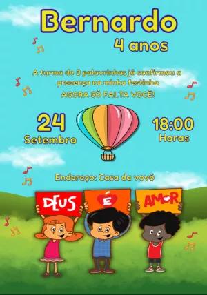 Convite Aniversário 3 Palavrinhas para Editar Online