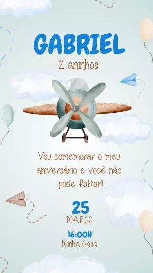 Convite Aniversário Aviador Aquarela para Editar Online