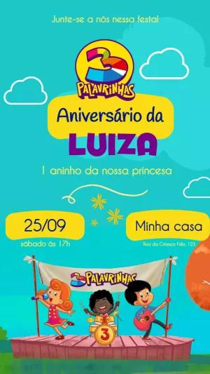 Convite Aniversário 3 Palavrinhas para Editar Online
