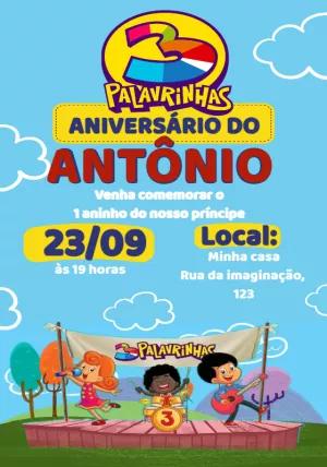 Convite Aniversário 3 Palavrinhas para Editar Online