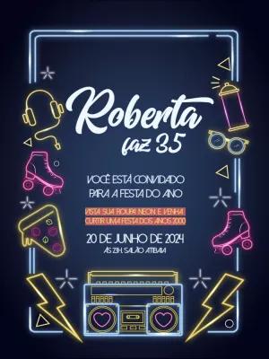 Convite de Aniversário Neon Anos 2000 para Editar Online