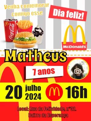 Convite de Aniversário McDonald's com Foto para Editar Online