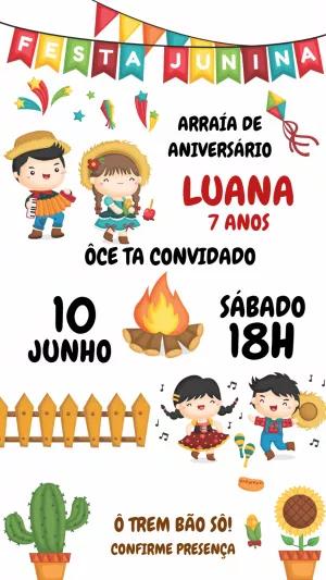 Convite Aniversário Festa Junina com Personagens para Editar