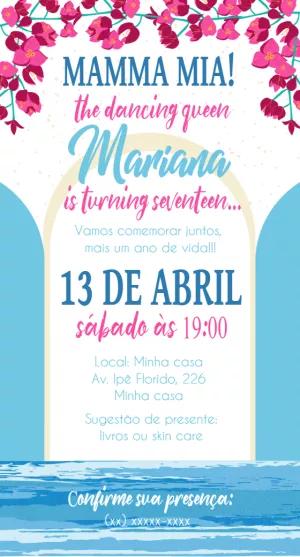 Convite de Aniversário Mamma Mia Floral para Editar Online