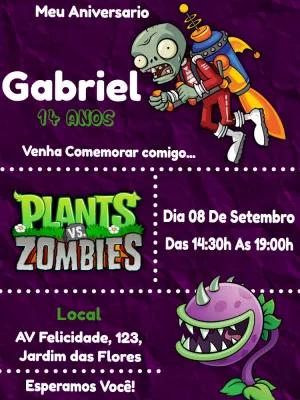 Convite Aniversário Plants vs Zombies para Editar Online