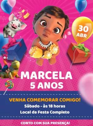 Convite Aniversário Moana Baby para Editar Online