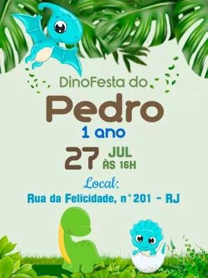 Convite Aniversário Dinossauro Baby Fofo para Editar Online