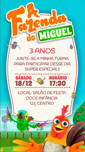 Convite Aniversário Fazendinha com Animais para Editar Online