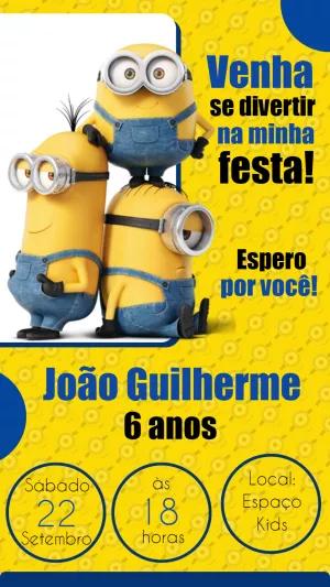 Convite de Aniversário Minions para Editar Online
