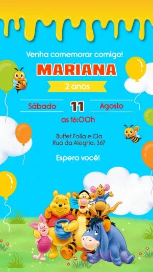 Convite de Aniversário Ursinho Pooh e Turma para Editar Online