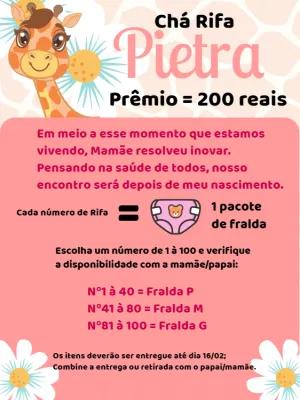 Convite Chá Rifa Girafinha Fofa para Editar Online