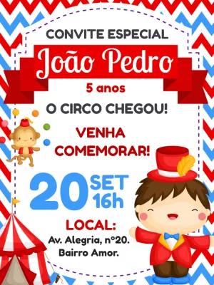 Convite Aniversário Circo com Mágico e Macaco para Editar Online