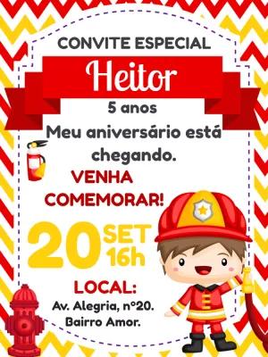 Convite Aniversário Bombeiro Infantil para Editar Online