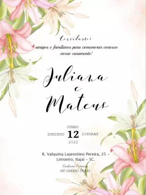 Convite de Casamento Floral com Lírios para Editar Online