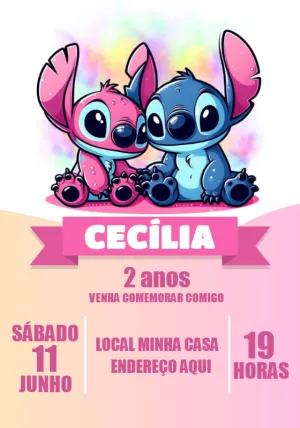 Convite Aniversário Stitch e Angel Baby para Editar Online